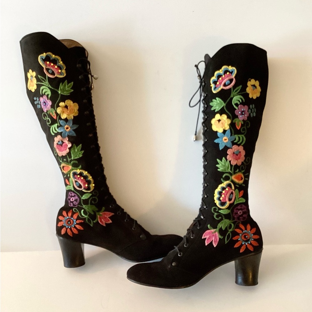 Vintage Penny Lane Embroidered Lace Up Granny Boots sz 7.5 - Picture 3 of 10
